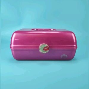 Caboodles Organizer Makeup Case Large Dark Pink Lips 3 Tier + Mirror VG